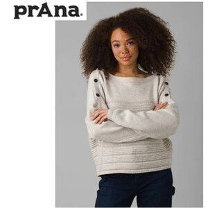 Prana Sweater Wool Blend Boatneck Button Shoulder Oatmeal Size XS